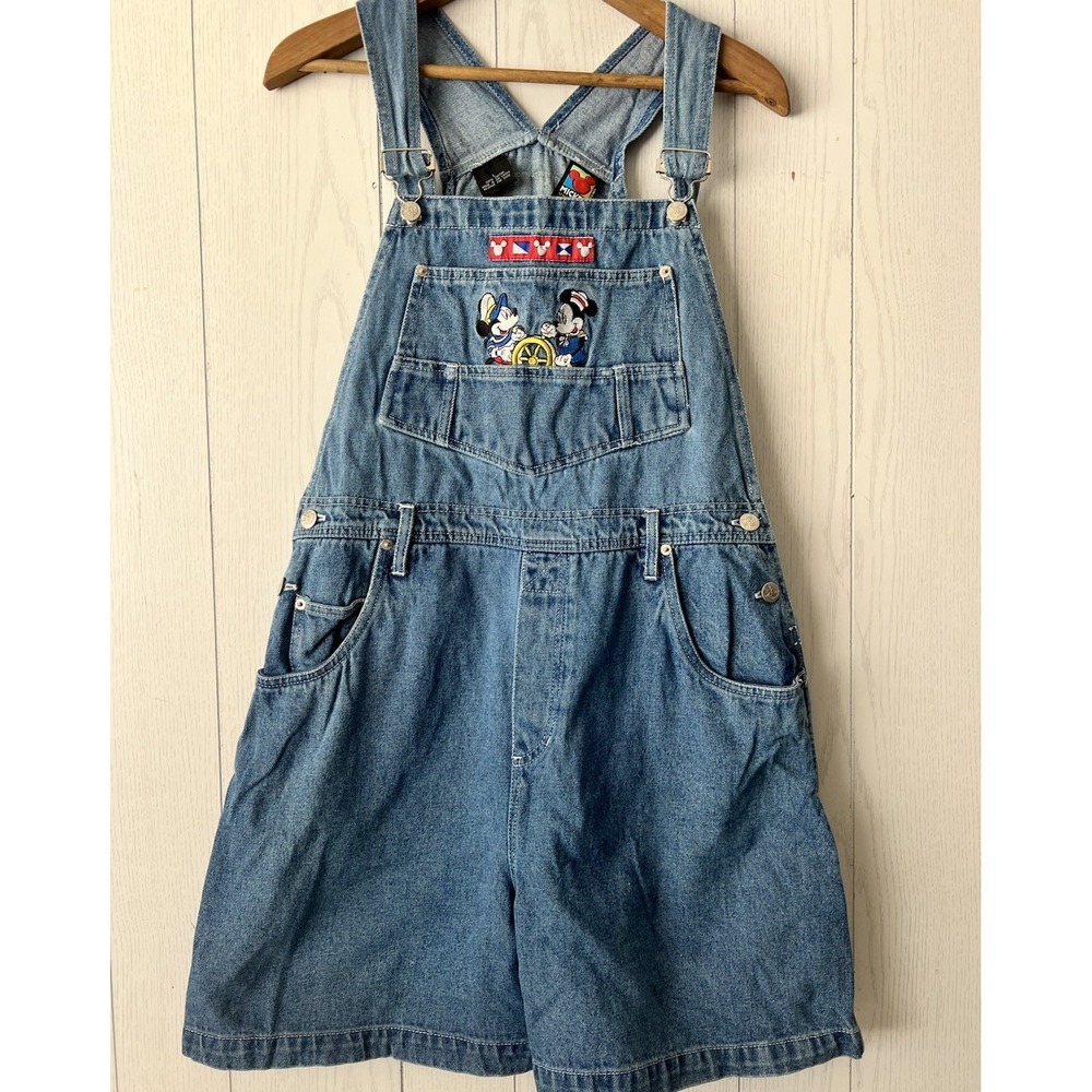 Mickey‎ Unlimited Jerry Leigh Bib Overalls Shorts L Denim Disney Minnie Cruise